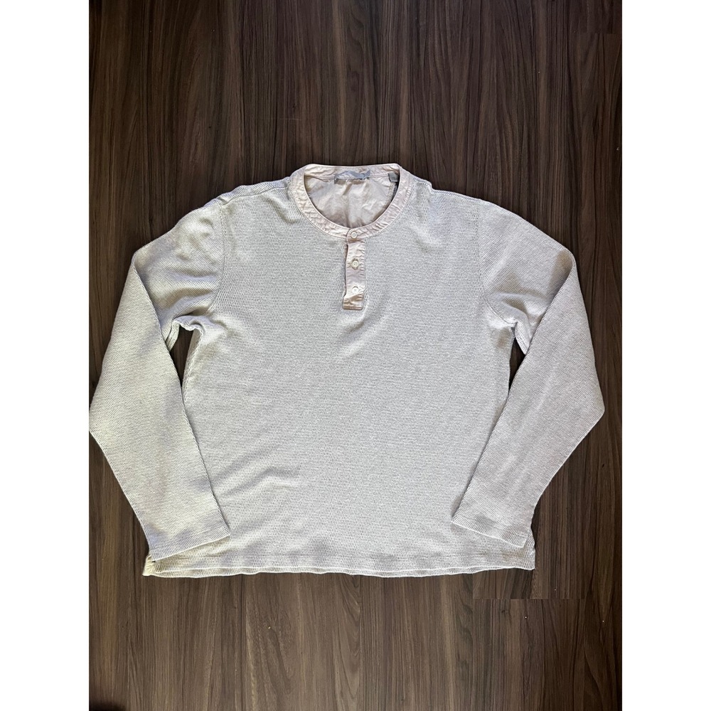 Vince Cotton Henley Long Sleeve Button Crew Neck Gray size large